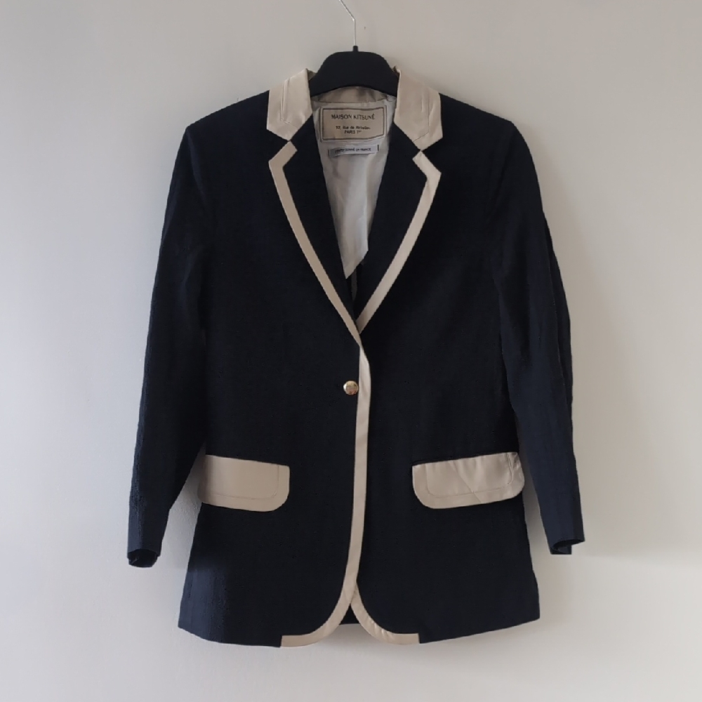 Maison Kitsune Navy and Beige Blazer Size 36